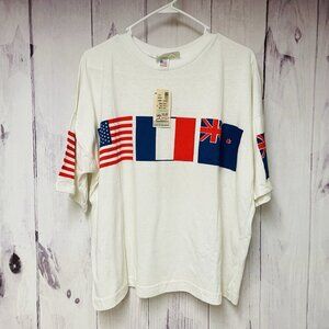 Vintage Fiorelli Sportwear White Shirt USA France New Zealand Flag Single Stitch